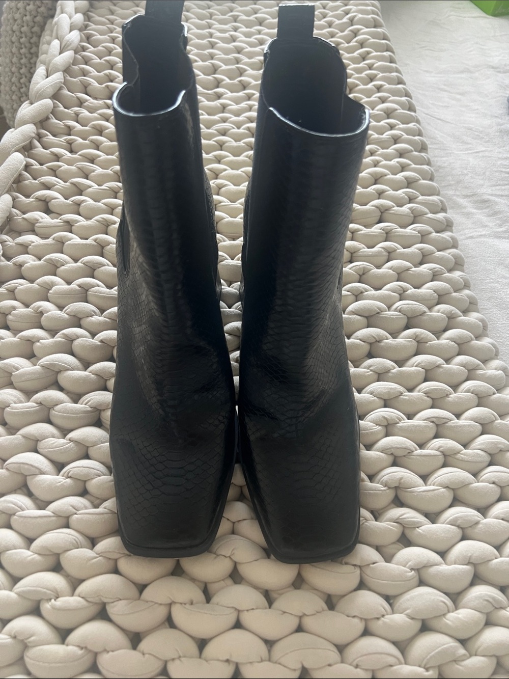 Circus by Sam Edelman Black Embossed Square-Toe Chelsea Booties